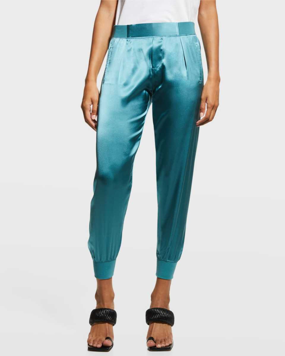 Pleated-Front Silk Jogger Pants